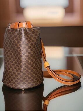 RARE Vintage Celine Macadam Monogram Brown Bucket 2-Way Backpack Shoulder Bag